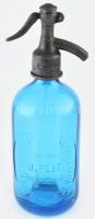 Újpesi, feliratos kék szódás üveg fél literes 24 cm