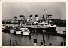 1939 Hamburg, Hafen / port, "MONTE ROSA", "COBRA" steamships + "Tag der Deutschen Kunst München 1939" So. Stpl. (tear)