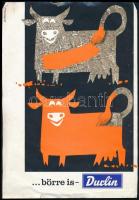 cca 1960-1970 Durlin paszták, színezékek, lakkok bőrkikészítéshez, kétoldalas reklámplakát, kis szakadással, gyűrődésekkel, 29,5x20,5 cm