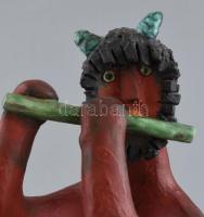 Izsépy Margit: Faun, kerámia figura, kézzel festett, jelzett, lábánál apró lepattanás, m: 19cm