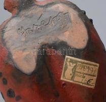 Izsépy Margit: Faun, kerámia figura, kézzel festett, jelzett, lábánál apró lepattanás, m: 19cm