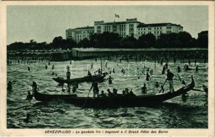1929 Venezia, Venice; Lido, La gondola fra i bagnanti e il Grand Hotel des Bains / beach, bathers, boat, hotel (EK)