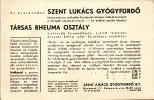 Budapest II. Szent Lukács gyógyfürdő és gyógyszálló. Zsigmond utca 25-29. Társas Rheuma Osztály rekl...