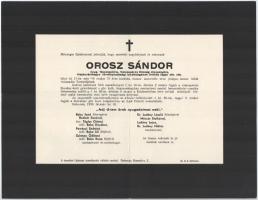 1939 Debrecen, Orosz Sándor nyug. főszolgabíró, Vámospércs község díszpolgárának halotti értesítője