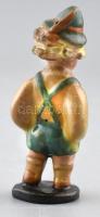 Szécsi kerámia fiú figura. Kézzel festett, mázas kerámia, jelzett, kopásokkal. m: 11 cm
