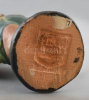 Szécsi kerámia fiú figura. Kézzel festett, mázas kerámia, jelzett, kopásokkal. m: 11 cm