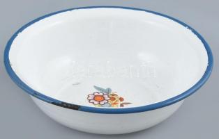 Bonyhádi zománc gyermek tálka, karcokkal. d: 16 cm