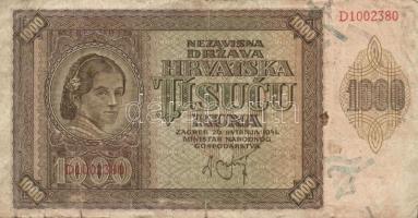 Horvátország 1941. 10K, 500K, 1000K + 1943. 1000K T:III