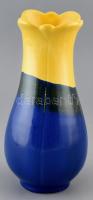 Juhász kerámia: sárga-kék kerámia váza. 27 cm