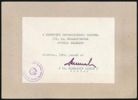 1981 Debrecen, a Debreceni Orvostudományi Egyetem III. sz. kollégiumának avatása, fényképes emléklap...