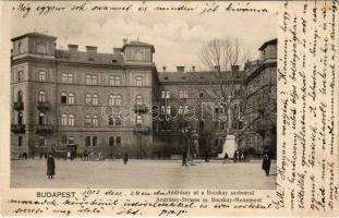 1903 Budapest VI. Andrássy út és Bocskay szobor, omnibusz (EK)