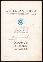 cca 1930 Weiss Manfréd Művek Globus kazánok képes ismertetője. 50p. Egészvászon kötésben.