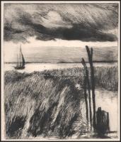 J. Siegert jelzéssel, 2 db grafika: Wolgast-Hafen, 1985 és Am Haff, 1984. Rézkarc, papír. Jelzett. P...