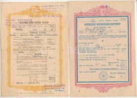 Budapest 1953. Kötelező biztosítási kötvény + 1957. Állami Biztosító Általános tűzbiztosítási kötvénye