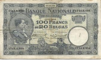 Belgium 1930.10.03. 100Fr/20B T:III
