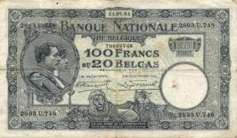 Belgium 1931.07.11. 100Fr/20B T:III