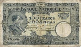 Belgium 1928.06.08. 100Fr/20B T:III/IV + 1930.07.02. 100Fr/20B T:III