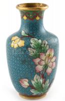 Kínai rekeszzománc (cloisonne) kis váza, kisebb zománcsérülésekkel, m: 10 cm