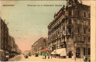 1911 Budapest XI. Fehérvári út, Gellért kávéház, foghíjas magasház beépítés, villamosok. Fellner Mór kiadása
