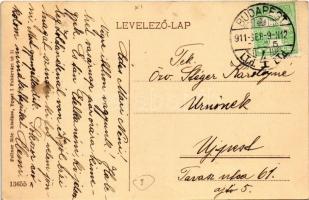 1911 Budapest XI. Fehérvári út, Gellért kávéház, foghíjas magasház beépítés, villamosok. Fellner Mór...