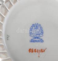 Herendi zöld Apponyi mintás fonott tálka. Kézzel festett porcelán, jelzett, kopásnyomokkal. d: 13cm