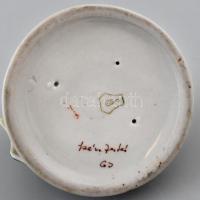 Kőbánya / Drasche porcelán nyuszik ernyő alatt, kézzel festett, jelzett, hibátlan, 5×5,5 cm