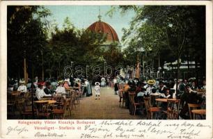 1905 Budapest XIV. Kolegerszky Viktor kioszkja a Városligetben, Stefánia út, kert