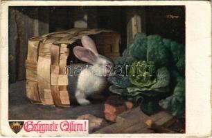 Gesegnete Ostern! / Easter greeting art postcard with rabbit. Deutsche Schulverein Karte Nr. 877. s: Rainer (kopott sarkak / worn corners)