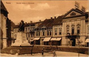 Kassa, Kosice; Honvéd szobor, Fő utca, üzletek / main street, military monument, shops