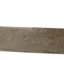 Ezüst (Ag) nyelű kés, jelzett, kopott, vésett monogrammal, h:20cm, bruttó: 323g