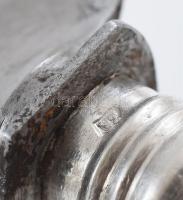 Ezüst (Ag) nyelű kés, jelzett, kopott, vésett monogrammal, h:20cm, bruttó: 323g