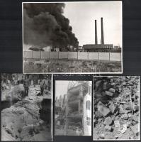 cca 1941-1945 Vegyes különféle helyszíneket ábrázoló bombázások fotói, 12 db, kettő a hátoldalán fel...
