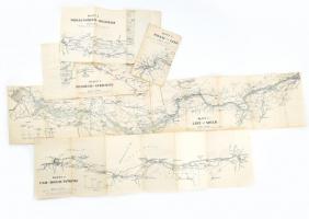 cca 1920-1930 A Duna szakaszai, 5 db német vízisport-térkép, 1-6 sz. (a 4. hiányzik), 1 : 75.000 - 1 : 100.000, Sportverlag Dieck & Co. Stuttgart, hajtva, kisebb szakadásokkal, 59x20 cm és 108x20 cm között