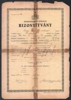 1940 Bp., iparostanonc-iskolai bizonyítvány és munkakönyv cukrász részére, sérült / ragasztott