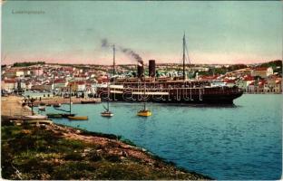 1912 Mali Losinj, Lussinpiccolo; kikötő, gőzhajó / port, steamship (EK)