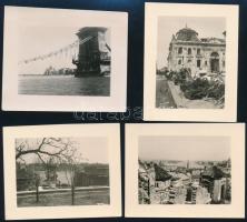 cca 1944-1945 Romos Budapestet ábrázoló fotók, 4 db, budai vár, Lánchíd, 5x7 cm és 6x7 cm közötti méretben