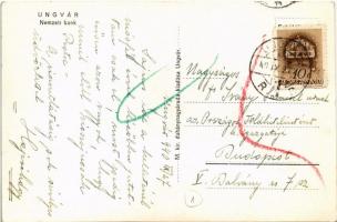 1940 Ungvár, Uzshorod, Uzhhorod, Uzhorod; Nemzeti bank, emlékmű / bank, monument