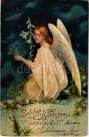 1903 Boldog karácsonyi ünnepeket! / Christmas greeting art postcard, angel. Emb. litho (EK)
