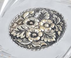 Füles kínáló, ezüstözött alpakka, enyhén kopott, jelzés nélkül, m:16cm