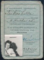 1948 Mikes Lilla színésznő fényképes pártmunkás igazolványa