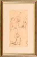 Hellmann (?) jelzéssel: Anya gyermekével. Lavírozott tus, papír, kissé sérült. Üvegezett fakeretben, 28×15 cm