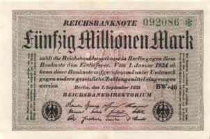 Német Birodalom/Weimari Köztársaság 1923. 50.000.000M fehér papír T:I