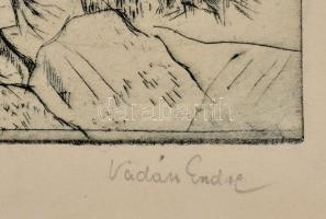 Vadász Endre (1901-1944): Rajzoló, rézkarc, papír, jelzett, kartonra kasírozva, 20x26 cm