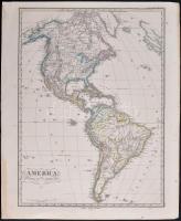 1869 Amerika térkép, acélmetszet, papír, határszínezett, Fr. v. Stülpnagel rajza után, Gotha: Justus Perthes kiadása, néhány kisebb folttal, lapszéli apró szakadásokkal, 41x30,5 cm / map of North- and South-America, steel engraving, with some tiny spots