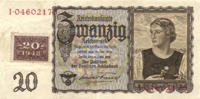 NDK 1948. 20DM "Kupon-bankjegy" (kupon ráragasztva a 20RM 1939-es kiadású bankjegyre) (2x)...