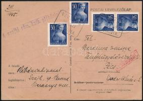 1945 (2. díjszabás) Cenzúrázott levelezőlap VERSEND postaügynökségi bélyegzéssel / Censored postcard...