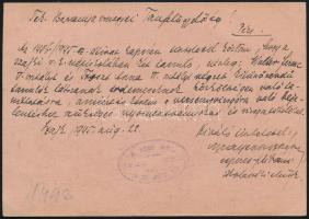 1945 (2. díjszabás) Cenzúrázott levelezőlap VERSEND postaügynökségi bélyegzéssel / Censored postcard...