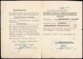 1956.11.19. Bp., kétnyelvű, szabad mozgást biztosító engedély az Egészségügyi Minisztérium alkalmazottja részére