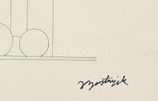 Bortnyik jelzéssel: Lakóépület. Tus, papír. 53x23 cm