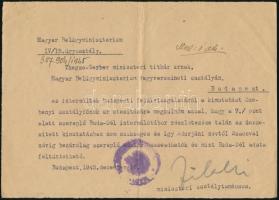 1945 Bp., a Magyar Belügyminisztérium hivatalos levele a BM fegyverszüneti osztályának a budapesti internáltak felülvizsgálatáról